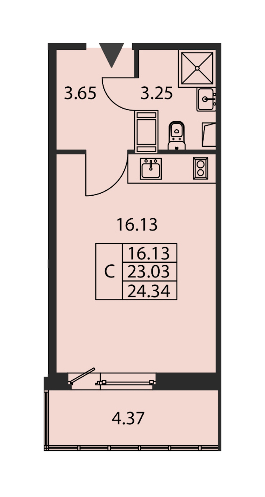 Квартира студия 23.03 м², 12/12 эт., ЖК «Полис ЛАВрики»